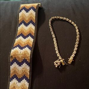 Beaded Chevron Bracelet and Gold-Tone Heart Bracelet